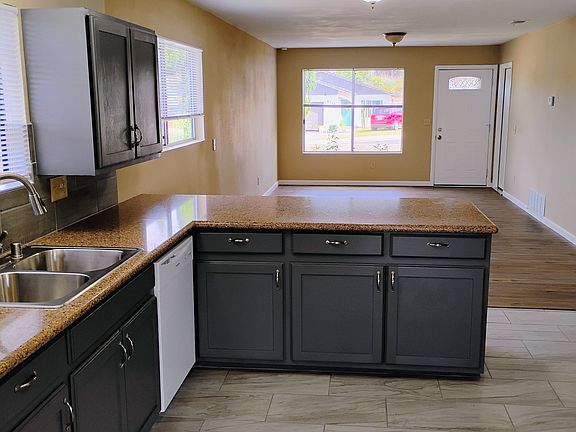Kitchen view into living room