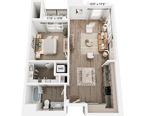 Floor plan One Bedroom - A1A