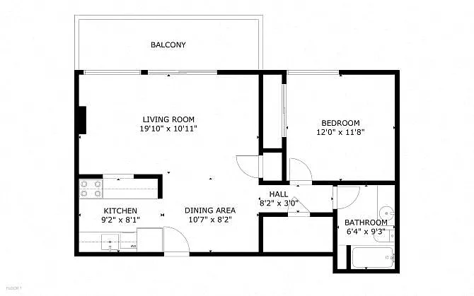 Floor plan 1X1 B