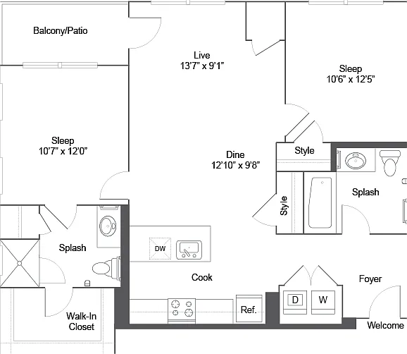 B1 2-Bedroom Floorplan B1 2-Bedroom Floorplan