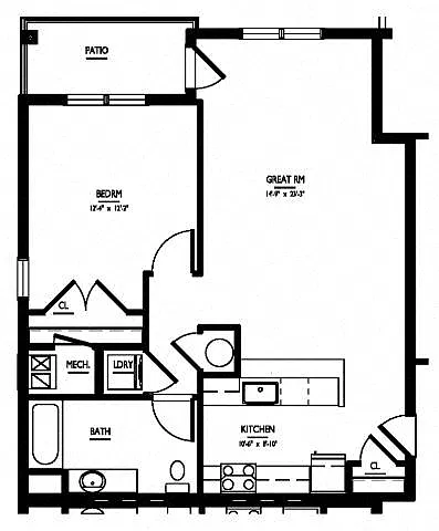 Floor plan 1 Bed/1 Bath-A1 Type A Phase V