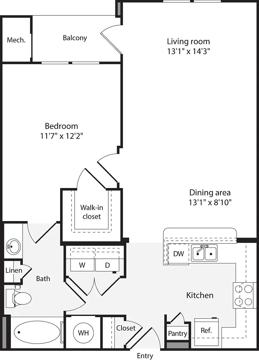 Floor plan 1 Bedroom A with Balcony