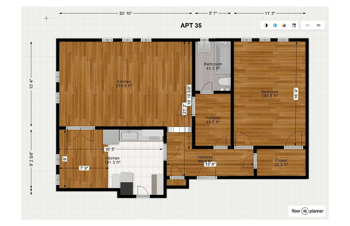 Floor plan 1 Bedroom 1 Bath - 5 Stack