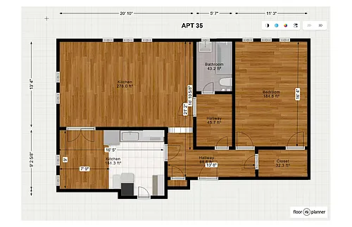 Floor plan 1 Bedroom 1 Bath - 5 Stack