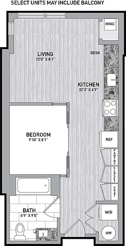 Floor plan 1 Bed 1 Bath JR-C1.3