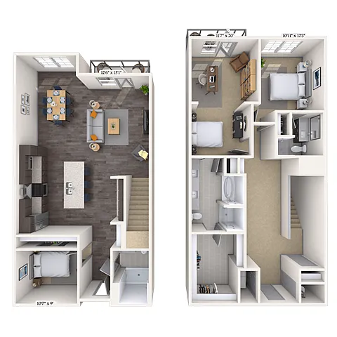 Floor plan Townhome 3X2 2052 SF
