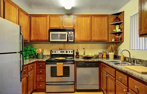 Model Kitchen at Shadowridge Woodbend Apartments in Vista, CA