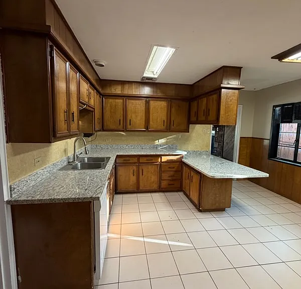 Kitchen (before new lights). View from dinette / game room.