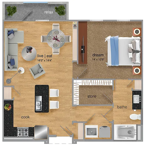 Floor plan One-bedroom One Bath