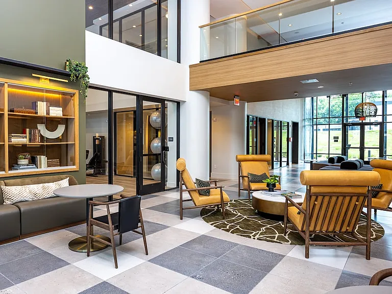 Leasing lobby with multiple seating areas