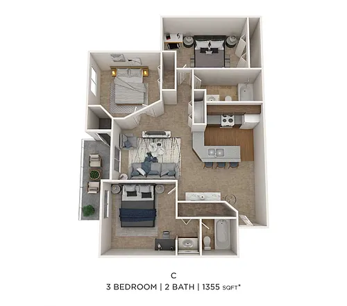 Floor plan Three Bedroom 2 Bath