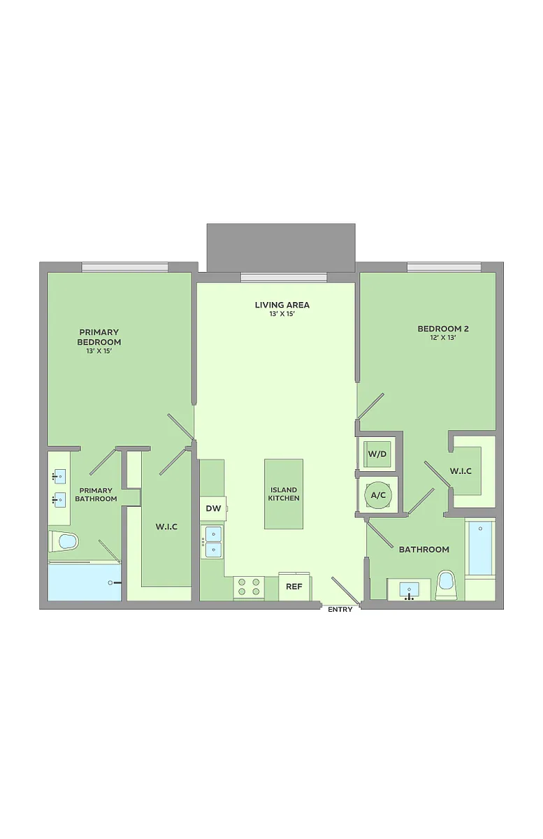 Floor plan 2 Bedroom, 2 Bathroom