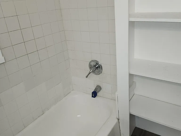 This is the bathtub and shower. The tub has been completely refinished with new enamel.