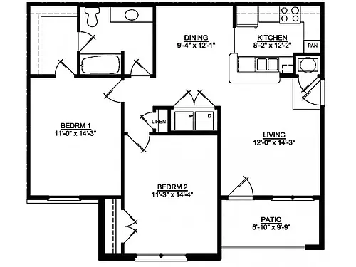 Floor plan 2 Bed 1 Bath