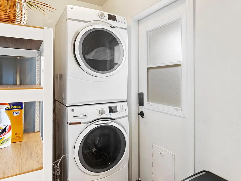 House has washer and dryer. Back door to back patio and backyard