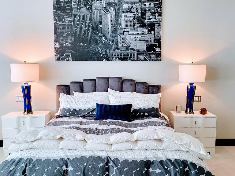 Spacious primary suite with California King bed
