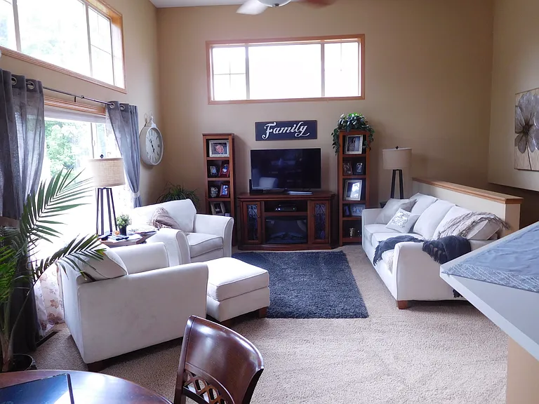 Main floor living space view from dining area