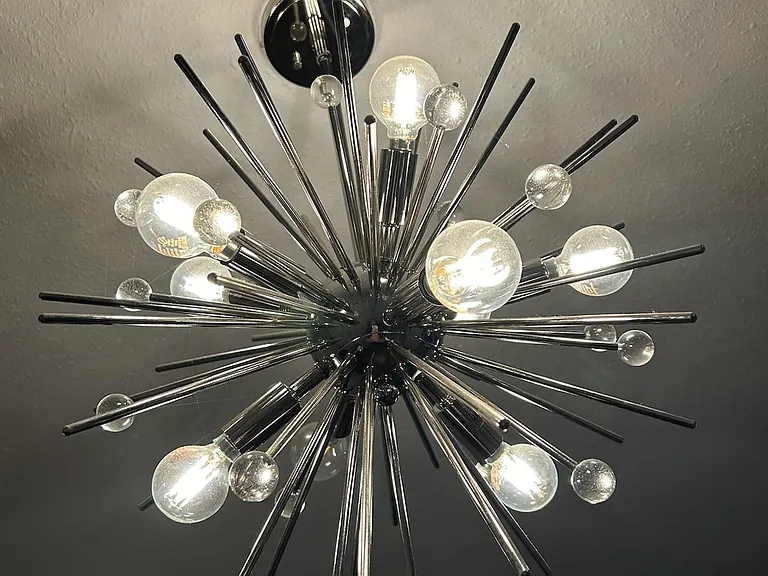 Mid century modern chandelier in dining room