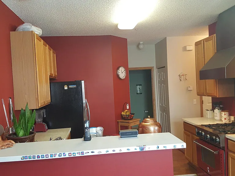 Kitchen with lot of closet space and Powder room view ( Picture do not reflect the granite counter tops)