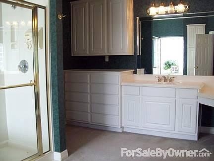 Master Bath : Lots of cabinets! Huge walk in closet behind the shower.