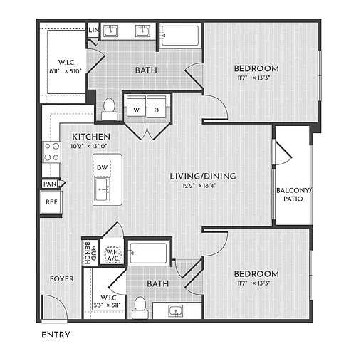Floor plan 2BR 2BA (1157 SF)
