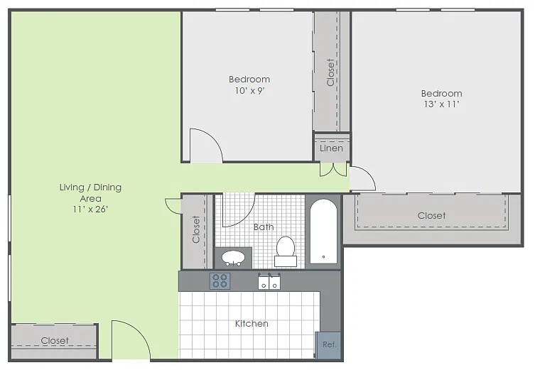 Floor plan 2 Bedroom 1 Bath