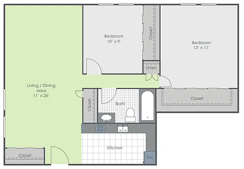 Floor plan 2 Bedroom 1 Bath