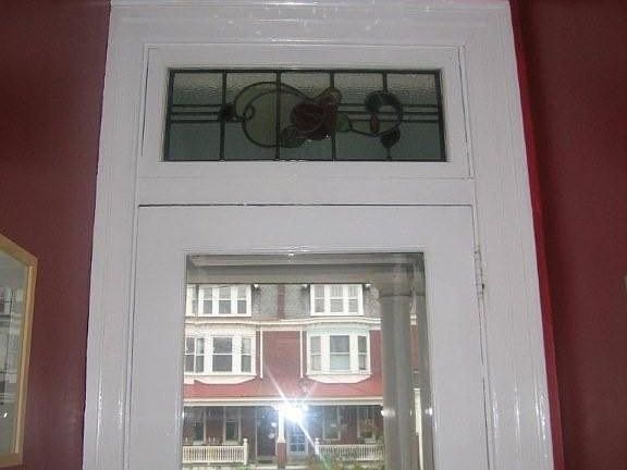 Front Door with red rose stained glass
