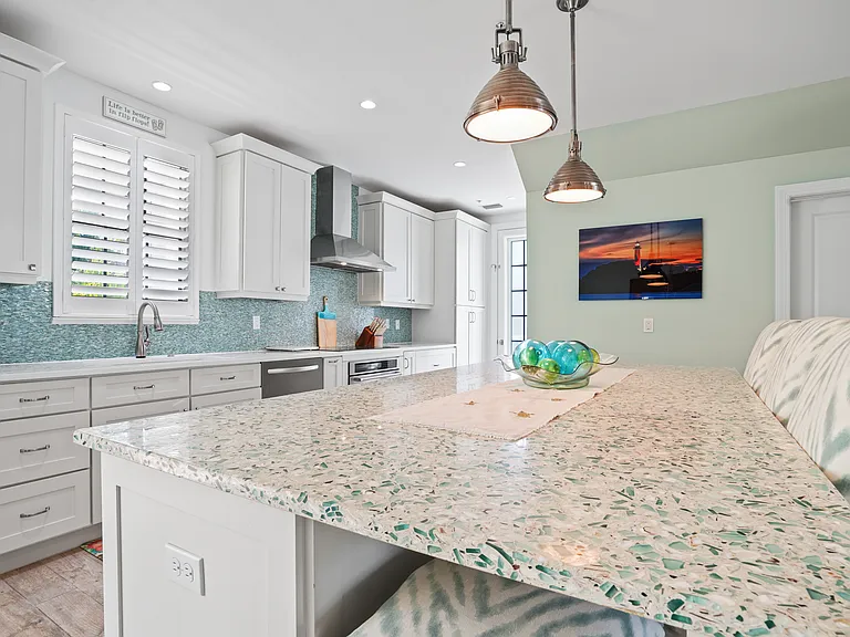 10' Island with Sea Glass inlaid in Quartz