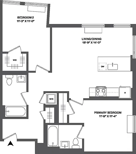 Floor plan 2 Bed/2 Bath-2B-2