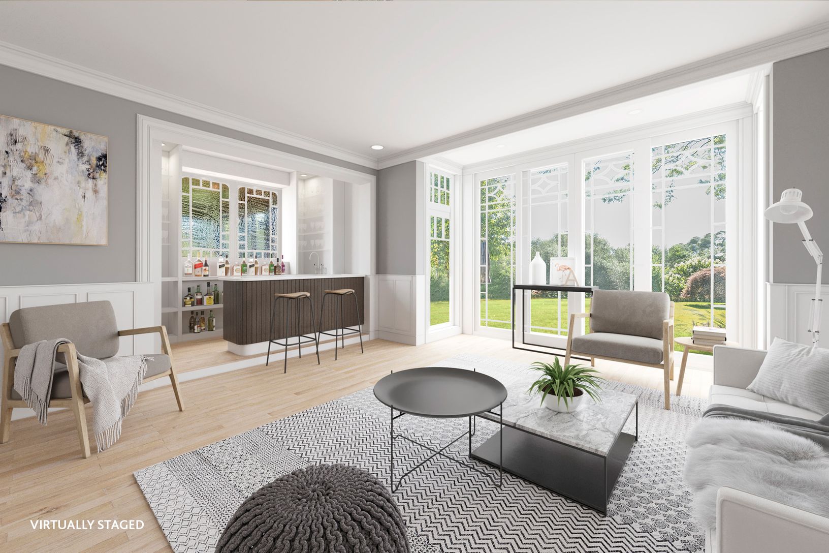 Virtually staged parlor