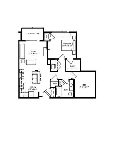 Floor plan 1 Bedroom Den J SIM