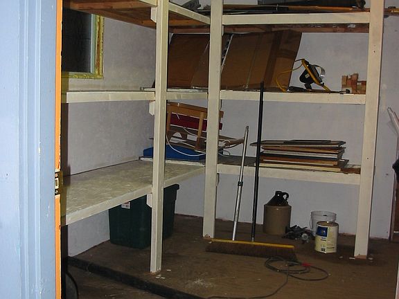 Shelving in storage shed