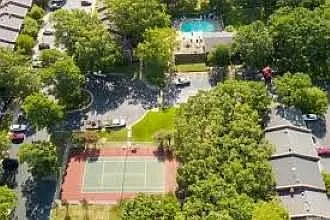 Areal View of Pool and Tennis Courst