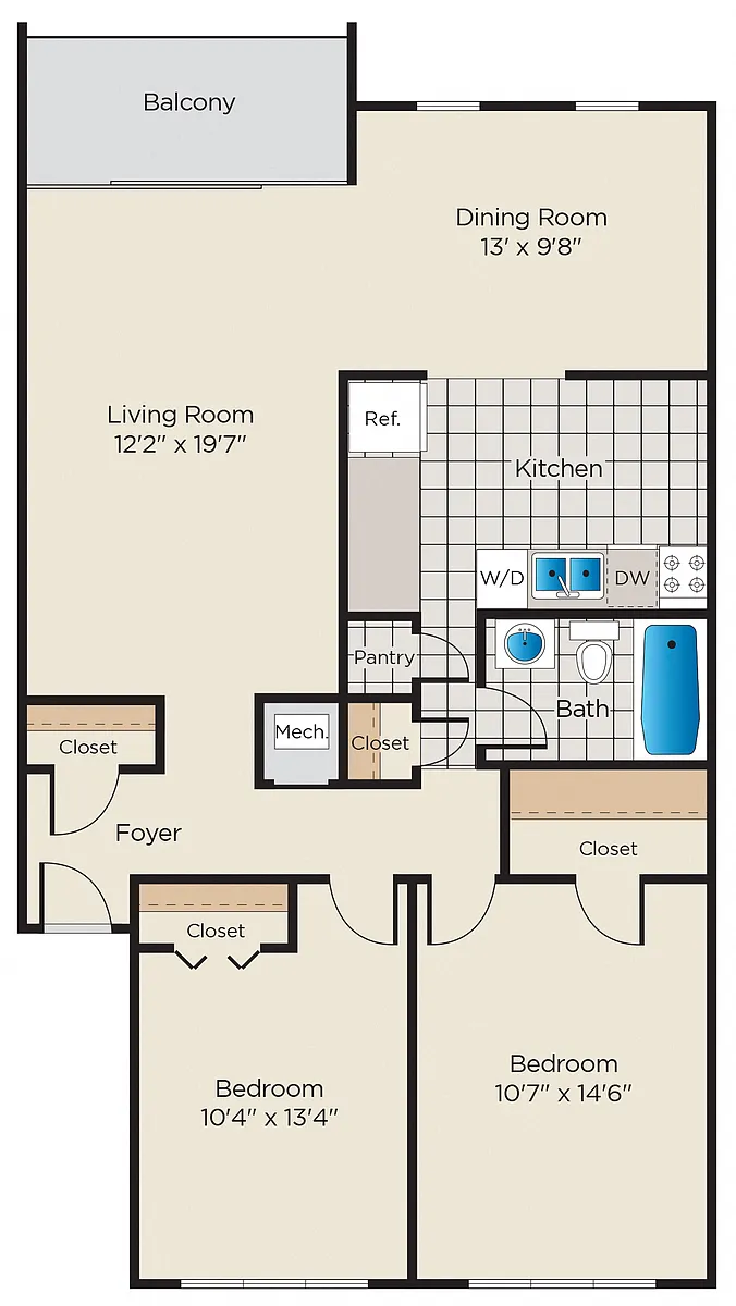 Floor plan 2 Bedroom, 1 Bath - Upgraded