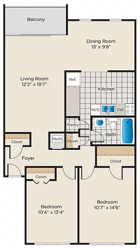 Floor plan 2 Bedroom, 1 Bath - Upgraded