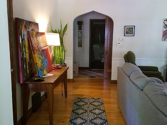 Living room with furniture as viewed from entry way.  