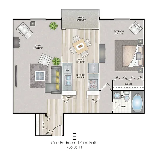 Floor plan 1 Bedroom E
