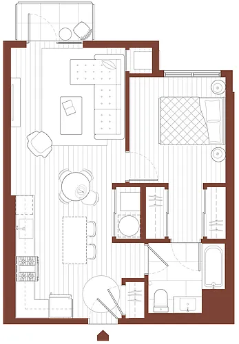 Floor plan 1 bedroom, 1 bathroom C4