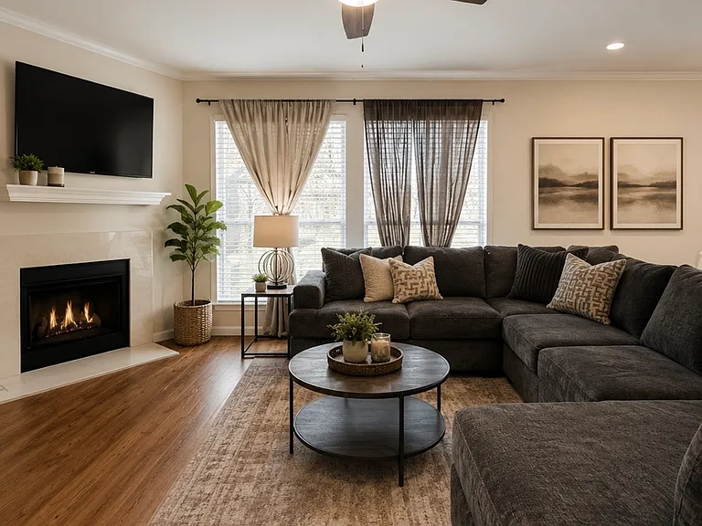 Living room with fireplace.