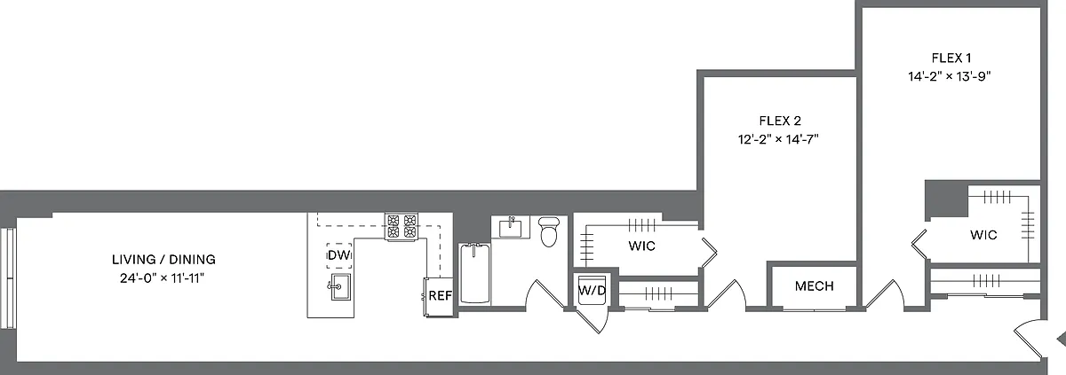 Floor plan Studio+2Flex/1 Bath_S7D