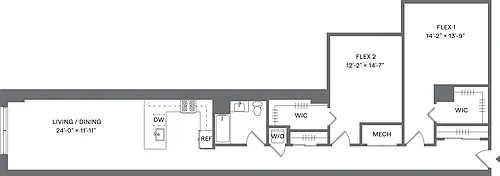 Floor plan Studio+2Flex/1 Bath_S7D
