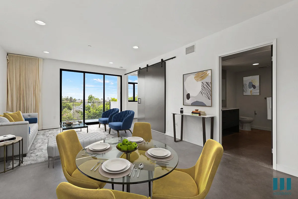 Open-Concept Kitchen, Dining, and Living Room Space with Bedroom and Bathroom - Palms Blue by Wiseman