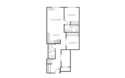 Floor plan 2 bedroom 2 Bath - B4