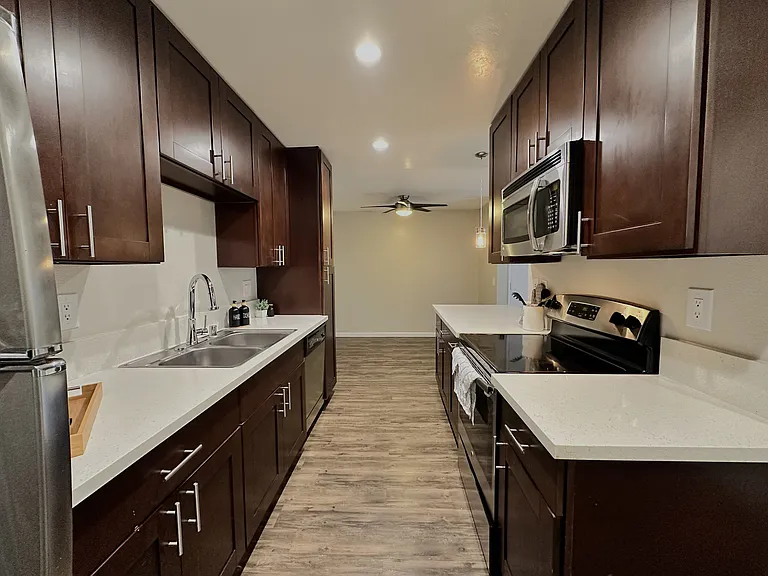 Contemporary Floorplan with Cherry Brown finish