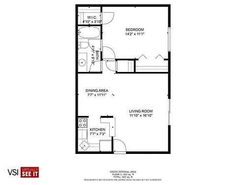 Floor plan 1 bedroom, 1 bath