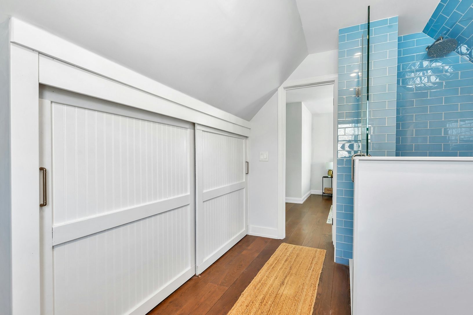 Custom closet in bathroom offers plenty of storage.