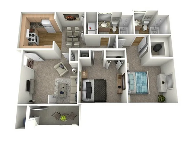 Floor plan 2 Bed, 2 Bath (60% Income Restricted)