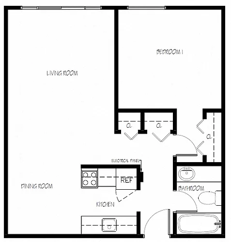 Floor plan 1 Bed 1 Bath A