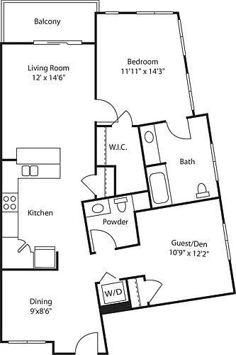 Floor plan One Bedroom with Den 1040